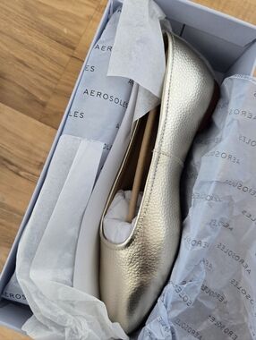 AEROSOLES Soft Gold Real Leather Ballet Flats